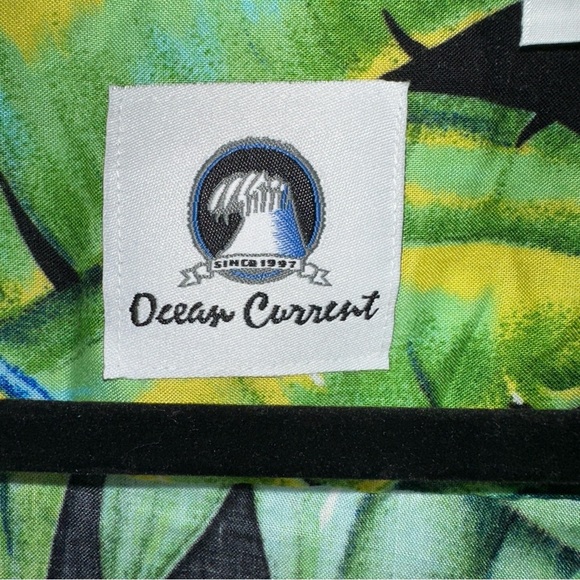 Ocean Current Shirt Mens Large Green Vintage Hawaiian Tropical Palm Tree Parrot - Picture 2 of 8